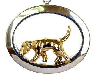 Tracking Beagle Jewelry in Glossy Oval  14K Gold or Sterling Silver Tracking Beagle Charm in Classic Oval Pendant Necklace