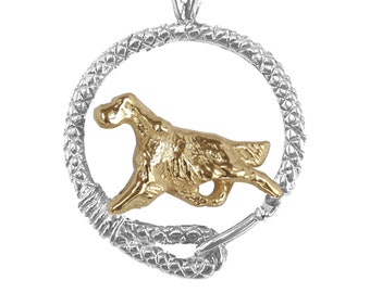 Gordon Setter Solid 14K Gold or Sterling Silver Trotting in a Leash Charm Pendant Necklace Memorial