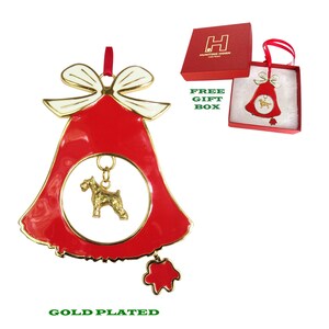 Miniature Schnauzer Exclusive Gold Plated Bronze Christmas Holiday Bell Ornament Gift with Optional Personalized Engraving