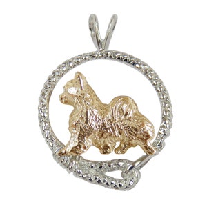 Chihuahua Long Coat Solid 14K Gold or Sterling Silver Trotting in a Leash Charm Pendant Necklace Memorial