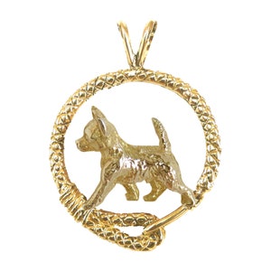 Chihuahua Smooth Coat Solid 14K Gold or Sterling Silver Trotting in a Leash Charm Pendant Necklace Memorial