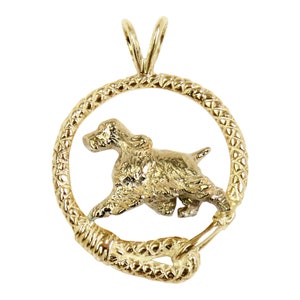 English Springer Spaniel Solid 14K Gold or Sterling Silver Trotting in a Leash Charm Pendant Necklace Memorial