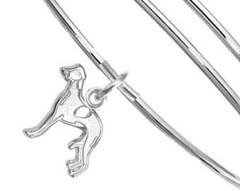 Whippet Bangle – Solid Sterling Silver Whippet Charm on Durable Stainless Steel Bangle Bracelet