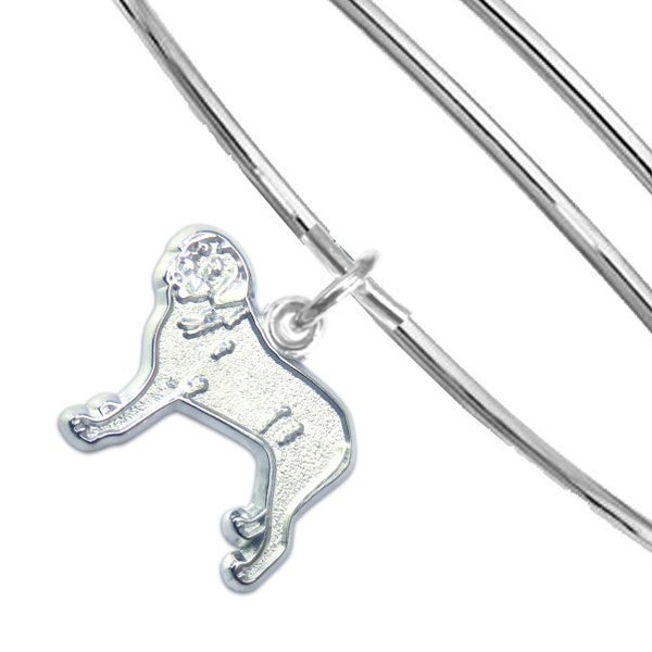 Mastiff Bangle – Solid Sterling Silver Mastiff Charm on Durable Stainless Steel Bangle Bracelet