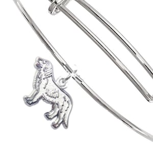 Flat-Coated Retriever Bangle – Solid Sterling Silver Flat-Coated Retriever Charm on Durable Stainless Steel Bangle Bracelet