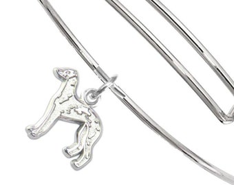 Italian Greyhound Bangle – Solid Sterling Silver Italian Greyhound Charm on Durable Stainless Steel Bangle Bracelet