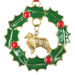 Exclusive Collie Gold Plated Bronze Christmas Holiday Wreath Ornament Decoration Gift