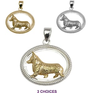 Pembroke Welsh Corgi in Braided Oval;  14K Gold, Sterling and Combo Options