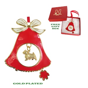 Norwich Terrier Exclusive Gold Plated Bronze Christmas Holiday Bell Ornament Decoration Gift with Optional Personalized Engraving