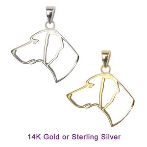 German Shorthaired Pointer GSP Silhouette in 14K Gold or Sterling Silver Jewelry,  Charm, Necklace, Pendant, Memorial