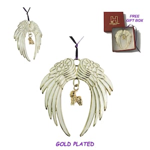 Bichon Frise Exclusive Gold Plated Bronze Christmas Holiday Angel Wing Ornament Memorial