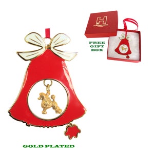 Poodle Exclusive Gold Plated Bronze Christmas Holiday Bell Ornament Decoration Gift with Optional Personalized Engraving