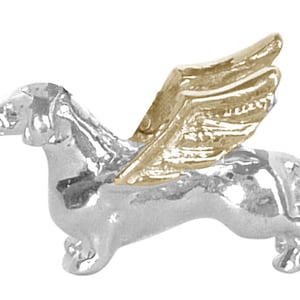 Smooth Dachshund Angel Dog with Wings in 14K Gold or Sterling with Gold Wings -- Memorial Smooth Dachshund Charm with Angel Wings