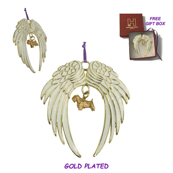 Sealyham Terrier Exclusive Gold Plated Bronze Christmas Holiday Angel Wing Ornament Memorial