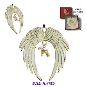 Miniature Schnauzer Exclusive Gold Plated Bronze Christmas Holiday Angel Wing Ornament Memorial