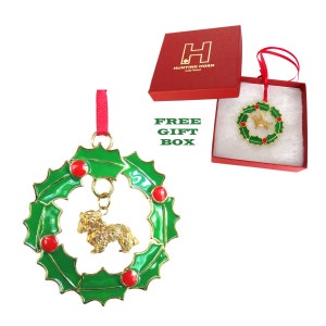 Cavalier King Charles Spaniel Gold Plated Bronze Christmas Holiday Wreath Ornament Decoration Gift