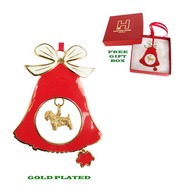 Sealyham Terrier Exclusive Gold Plated Bronze Christmas Holiday Bell Ornament Decoration Gift with Optional Personalized Engraving