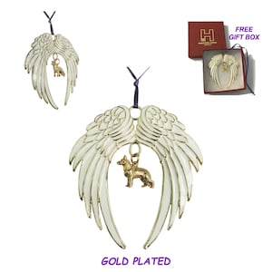 German Shepherd Exclusive Gold Plated Bronze Christmas Holiday Angel Wing Ornament Memorial