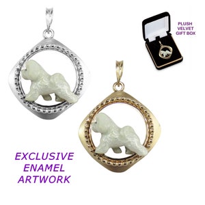Bichon Frise Enamel Artwork Jewelry, Bichon Charm, Bichon in 14K Gold, Bichon in Sterling Silver, Bichon Necklace, Bichon Memorial
