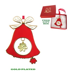 Dog Paw Exclusive Gold Plated Bronze Christmas Holiday Bell Ornament Decoration Gift with Optional Personalized Engraving