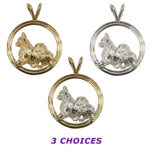Long Coat Chihuahua in Double Circle 14K Gold or Sterling Silver Charm, Pendant, Necklace