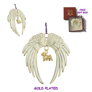 Norwich Terrier Exclusive Gold Plated Bronze Christmas Holiday Angel Wing Ornament Memorial