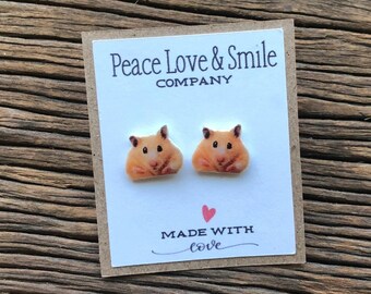 Hamster Stud Earrings Post Pet Hamster Jewelry Hamster Accessories Gerbil Small Animal Quirky Kitschy Kitsch Kawaii Cute Hamster Gift Idea