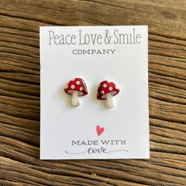 Red Mushroom Earring Stud Earring Mushroom Jewelry Mushroom Accessories White Polka Dot Mushroom Toadstool Kitsch Kitschy Mushroom Gift Idea