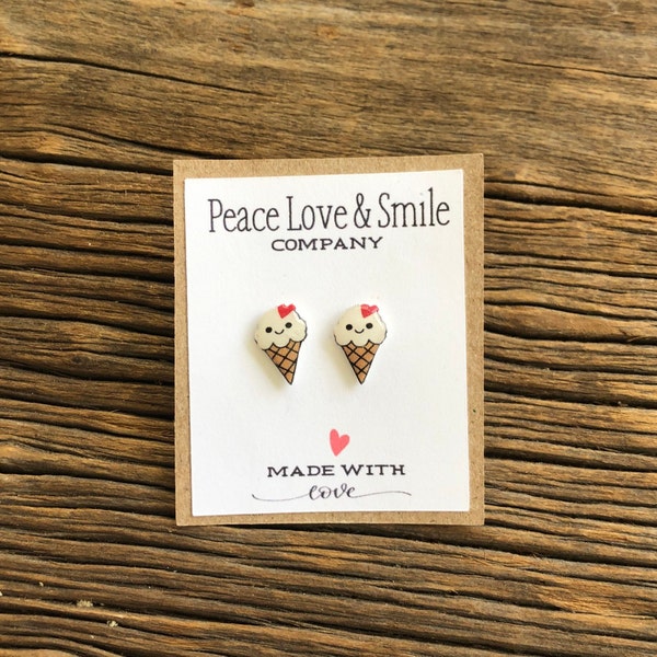 Vanilla Ice Cream Cone Earrings Stud Earrings Post Soft Serve Ice Cream Earring Cone Jewelry Cream Jewelry Cream Accessories Cream Gift Idea