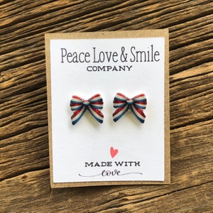 Red White and Blue Ribbon Bow Earrings American Flag Earrings Patriotic Earrings July 4th Earrings Stars and Stripes Independence Day
