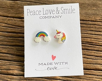 Mismatched Rainbow Unicorn Earrings Unicorn Earrings Unicorn Jewelry Rainbow Earrings Rainbow Jewelry Gift Idea Stocking Stuffer Unicorn