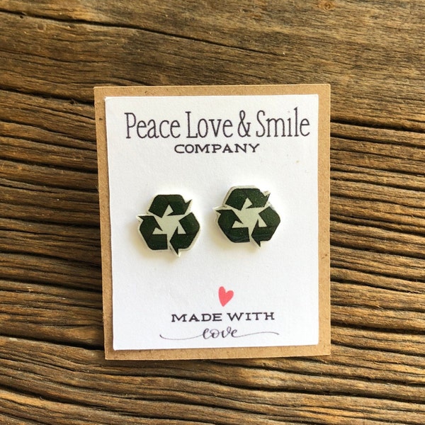 Green Recycle Stud Earring Recycle Jewelry Recycle Symbol Logo Recycling Eco Friendly Save The Planet Mother Earth Day Environmentalist Gift