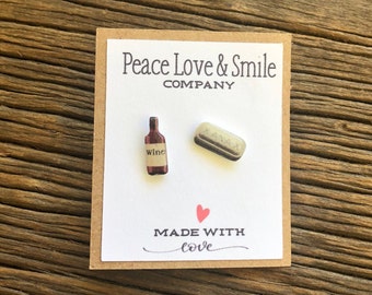 We Go Together Like Wine and Xanax Earrings Wine Earrings Xanax Earrings Stocking Stuffer Wine Lover Gift Xanax Gift Funny Earrings