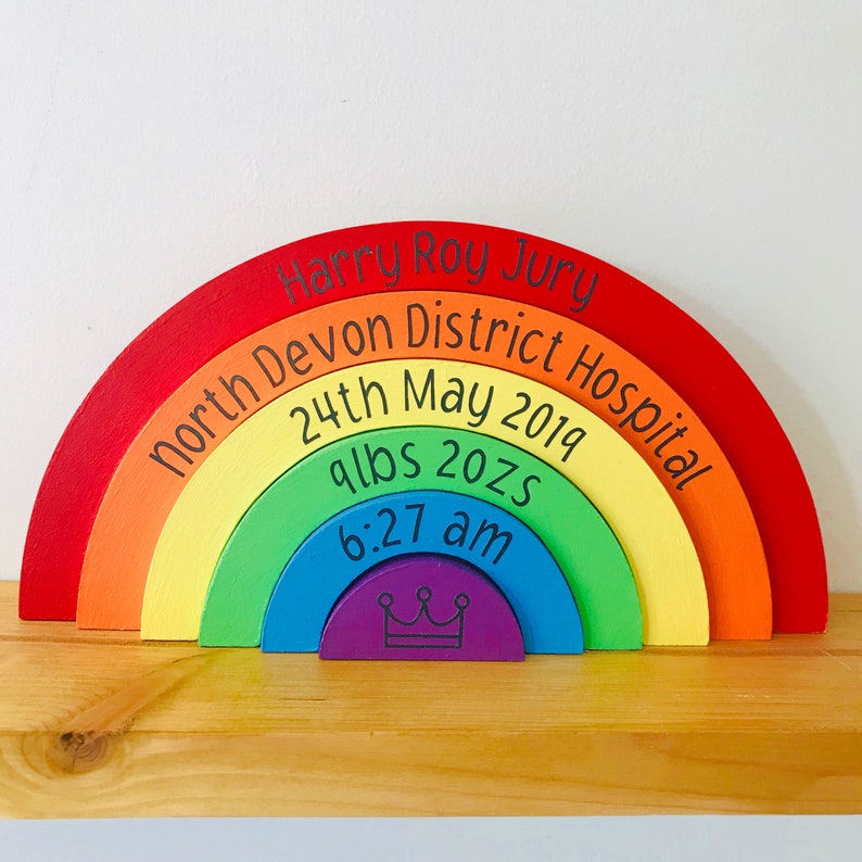 New Baby Girl Birth Gift Rainbow Stacker, Wooden Nursery Decor, Childrens Bedroom image 5