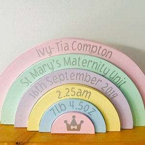 New Baby Girl Birth Gift Rainbow Stacker, Wooden Nursery Decor, Childrens Bedroom image 2