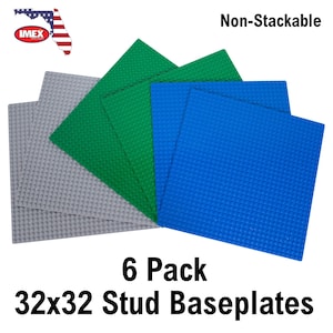 6 Pack Non-Stackable 32x32 Stud Baseplates, Compatible with all major Brands!