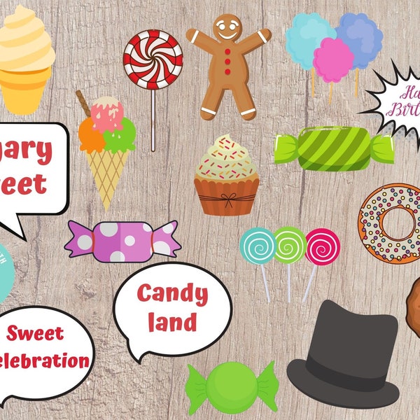 Candyland Party Photo Props Printable - Editable INSTANT DOWNLOAD