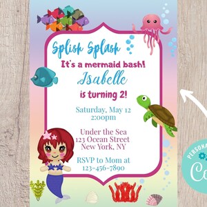 Mermaid Party Vertical Invitation - Editable INSTANT DOWNLOAD