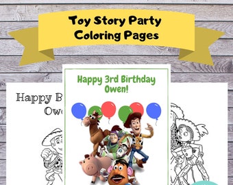 Páginas para colorear de Toy Story Party - Actividad de fiesta virtual - Favor de fiesta - DESCARGA INSTANTÁNEA editable