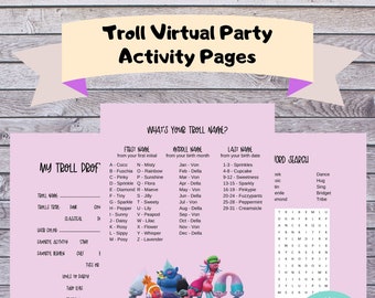Trolls Virtual Party Activity Pages - INSTANT DOWNLOAD
