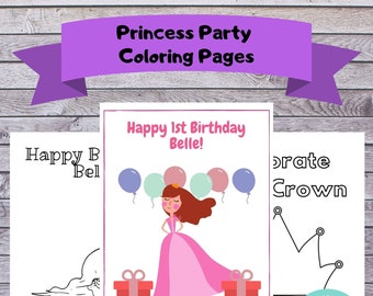 Princess Party Coloring Pages - Virtual Party Activity - Party Favor - Editable INSTANT DOWNLOAD