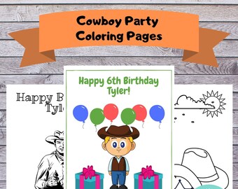Cowboy Party Coloring Pages - Virtual Party Activity - Party Favor - Editable INSTANT DOWNLOAD