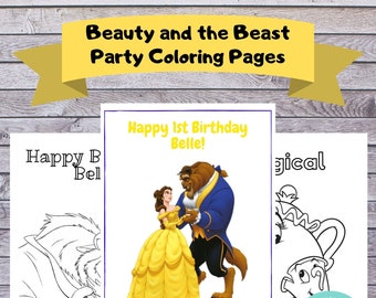 Beauty and the Beast Party Coloring Pages - Virtual Party Activity - Party Favor - Editable INSTANT DOWNLOAD