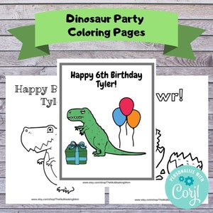 Dinosaur Party Coloring Pages - Virtual Party Activity - Party Favor - Editable INSTANT DOWNLOAD