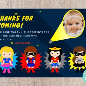 Cartão de agradecimento com foto de super-heróis - DOWNLOAD INSTANTÂNEO editável