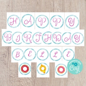 Pool Floatie Party Happy Birthday Banner imprimible - DESCARGA INSTANTÁNEA editable