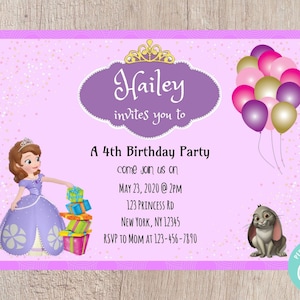 Sofia the First Party Birthday Invitation - Editable INSTANT DOWNLOAD
