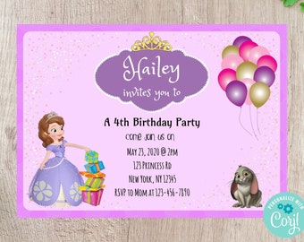 Sofia the First Party Birthday Invitation - Editable INSTANT DOWNLOAD