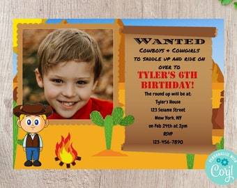 Cowboy Photo Birthday Invitation - Editable INSTANT DOWNLOAD