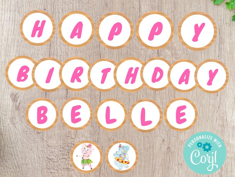 Luau Party Happy Birthday Banner Printable Editable INSTANT DOWNLOAD